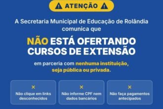 Secretaria Municipal de Educação alerta sobre oferta falsa de cursos de extensão em Rolândia